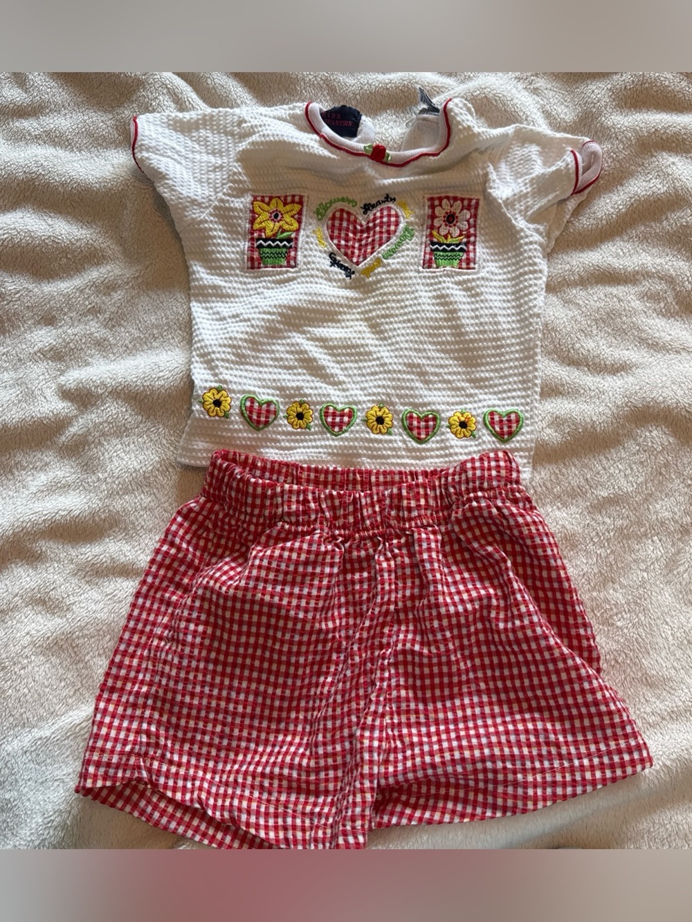 Vintage 90s Kids Headquarters 3T Girls Short Set Gingham Red Flowers